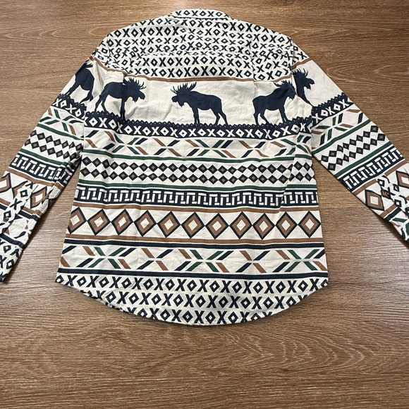 Chaps Men's S Moose Western Aztec Button Down Shirt Oatmeal Cotton Go Untucked - Picture 11 of 12